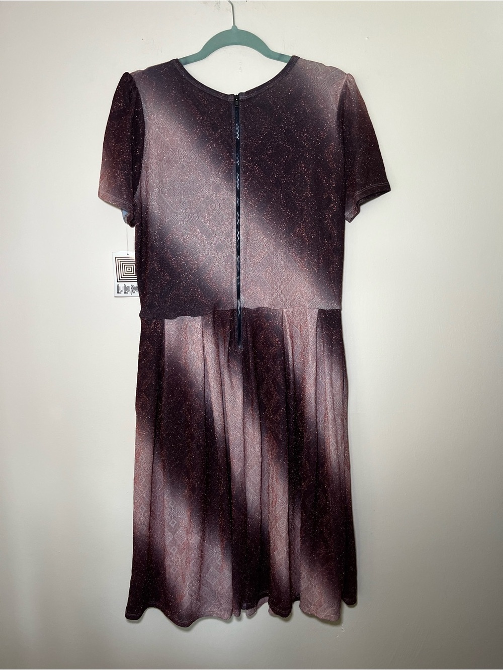 LuLaRoe Shimmery Plum Short Sleeve Fit Dress - Picture 4 of 5